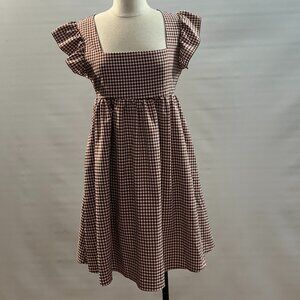 Shein Baby Doll Dress Plaid-Check In Brown With Square Neck Size XS